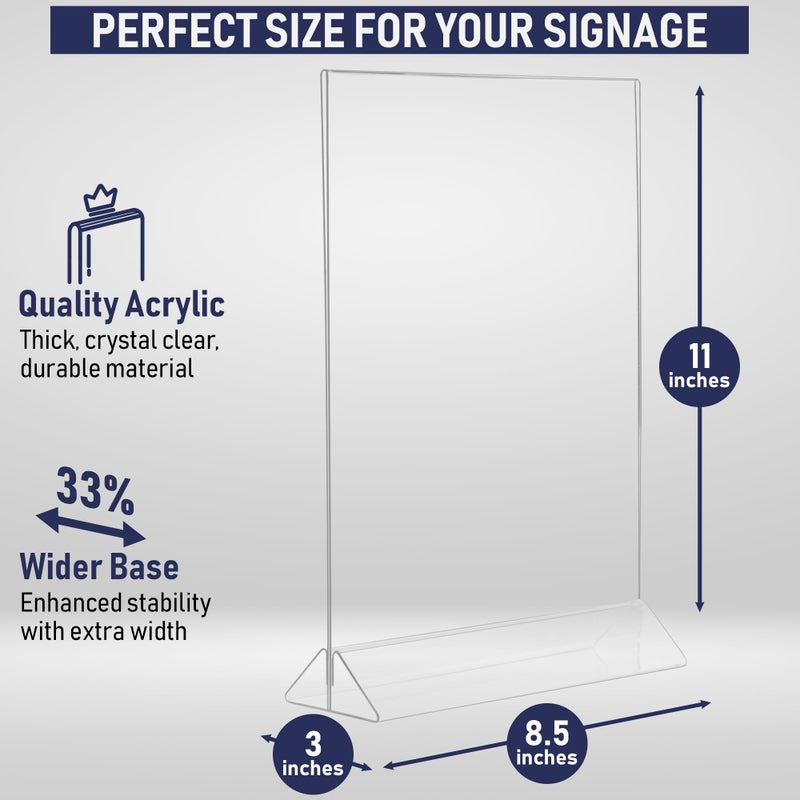 Dasher Products Acrylic Sign Holder 8.5 x 11, T-Shape Menu Holder with Bottom-Loading Design, Plastic Stands for Brochures, Flyers, Menus, and Displays. Double-Sided Display Stand for Tabletop Signs and More (6 Pack) - Image 2